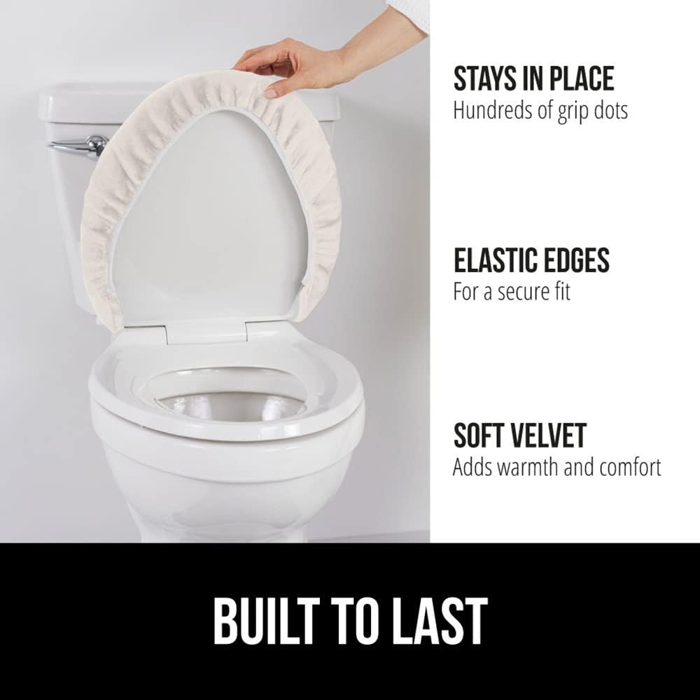 image:imageGORILLA GRIP Soft Chenille Bathroom Toilet Lid Cover Machine Washable Seat Covers 195x185 Stays in Place Rubber Backing Fits Most Round Elongated and Oblong Lids Accessories Decor GreyIvory
