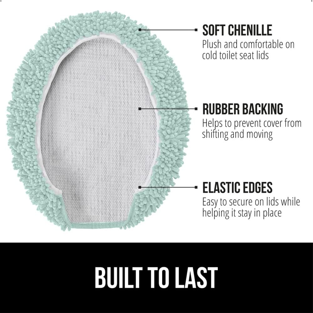 image:imageGORILLA GRIP Soft Chenille Bathroom Toilet Lid Cover Machine Washable Seat Covers 195x185 Stays in Place Rubber Backing Fits Most Round Elongated and Oblong Lids Accessories Decor GreySea Blue