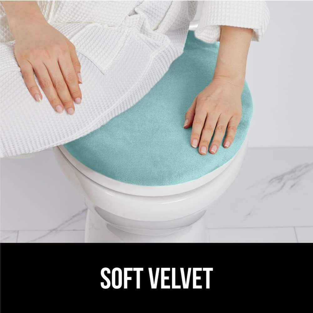 image:imageGORILLA GRIP Soft Chenille Bathroom Toilet Lid Cover Machine Washable Seat Covers 195x185 Stays in Place Rubber Backing Fits Most Round Elongated and Oblong Lids Accessories Decor GreySea Blue