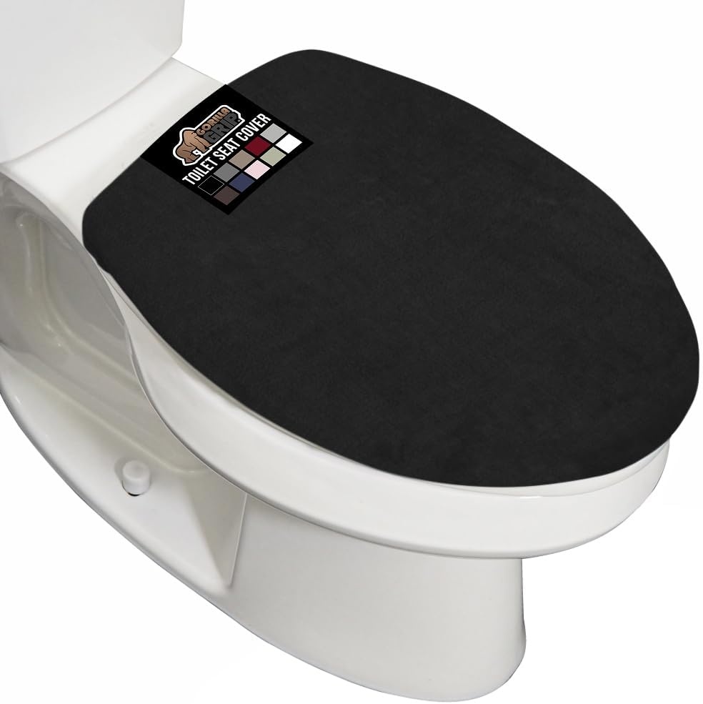 image:imageGORILLA GRIP Soft Chenille Bathroom Toilet Lid Cover Machine Washable Seat Covers 195x185 Stays in Place Rubber Backing Fits Most Round Elongated and Oblong Lids Accessories Decor GreyBlack