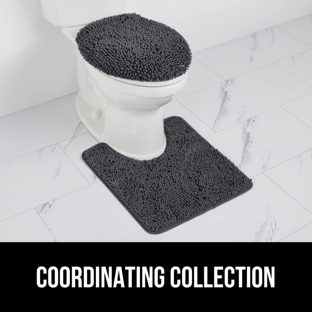 image:imageGORILLA GRIP Soft Chenille Bathroom Toilet Lid Cover Machine Washable Seat Covers 195x185 Stays in Place Rubber Backing Fits Most Round Elongated and Oblong Lids Accessories Decor GreyCharcoal