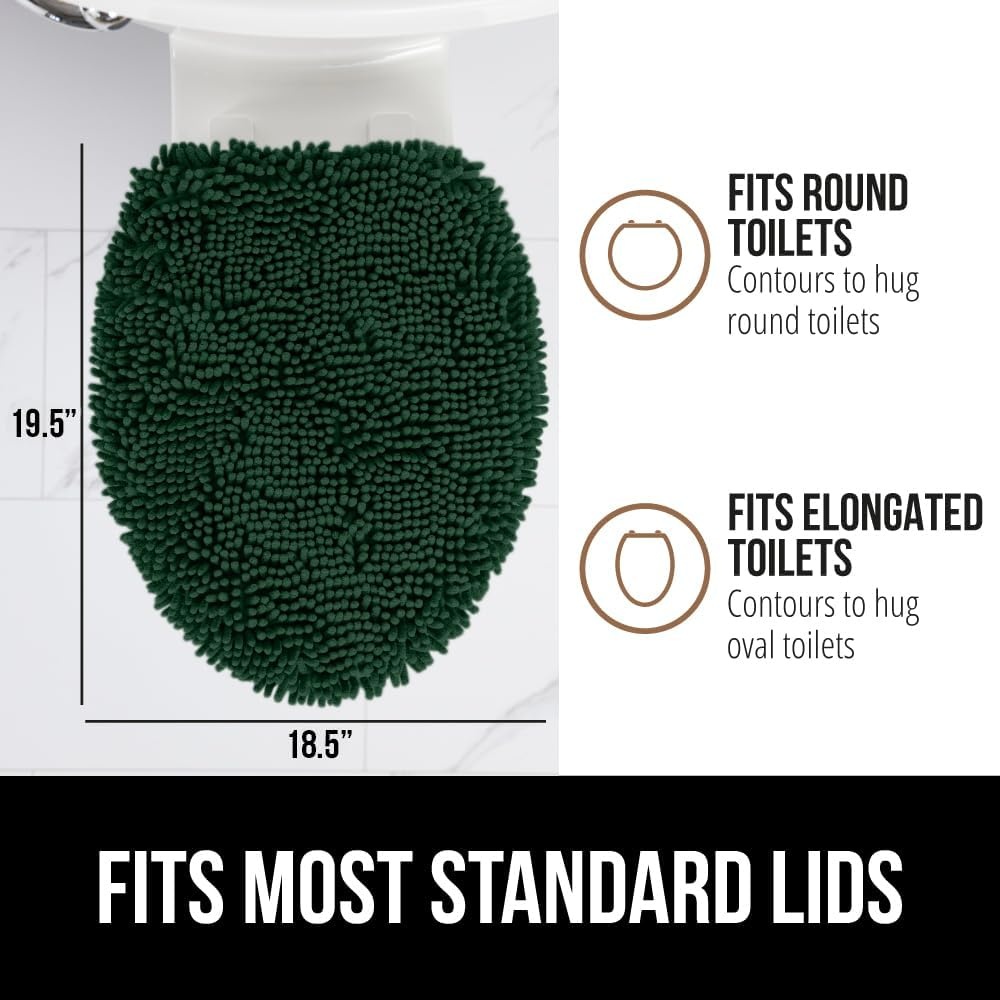 image:imageGORILLA GRIP Soft Chenille Bathroom Toilet Lid Cover Machine Washable Seat Covers 195x185 Stays in Place Rubber Backing Fits Most Round Elongated and Oblong Lids Accessories Decor GreyHunter Green