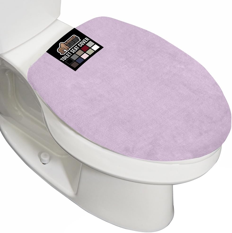 image:imageGORILLA GRIP Soft Chenille Bathroom Toilet Lid Cover Machine Washable Seat Covers 195x185 Stays in Place Rubber Backing Fits Most Round Elongated and Oblong Lids Accessories Decor GreyLight Purple