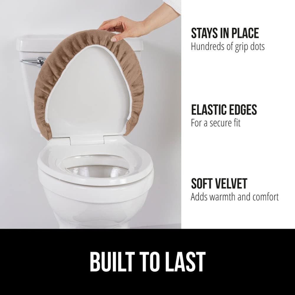 image:imageGORILLA GRIP Soft Chenille Bathroom Toilet Lid Cover Machine Washable Seat Covers 195x185 Stays in Place Rubber Backing Fits Most Round Elongated and Oblong Lids Accessories Decor GreyTaupe