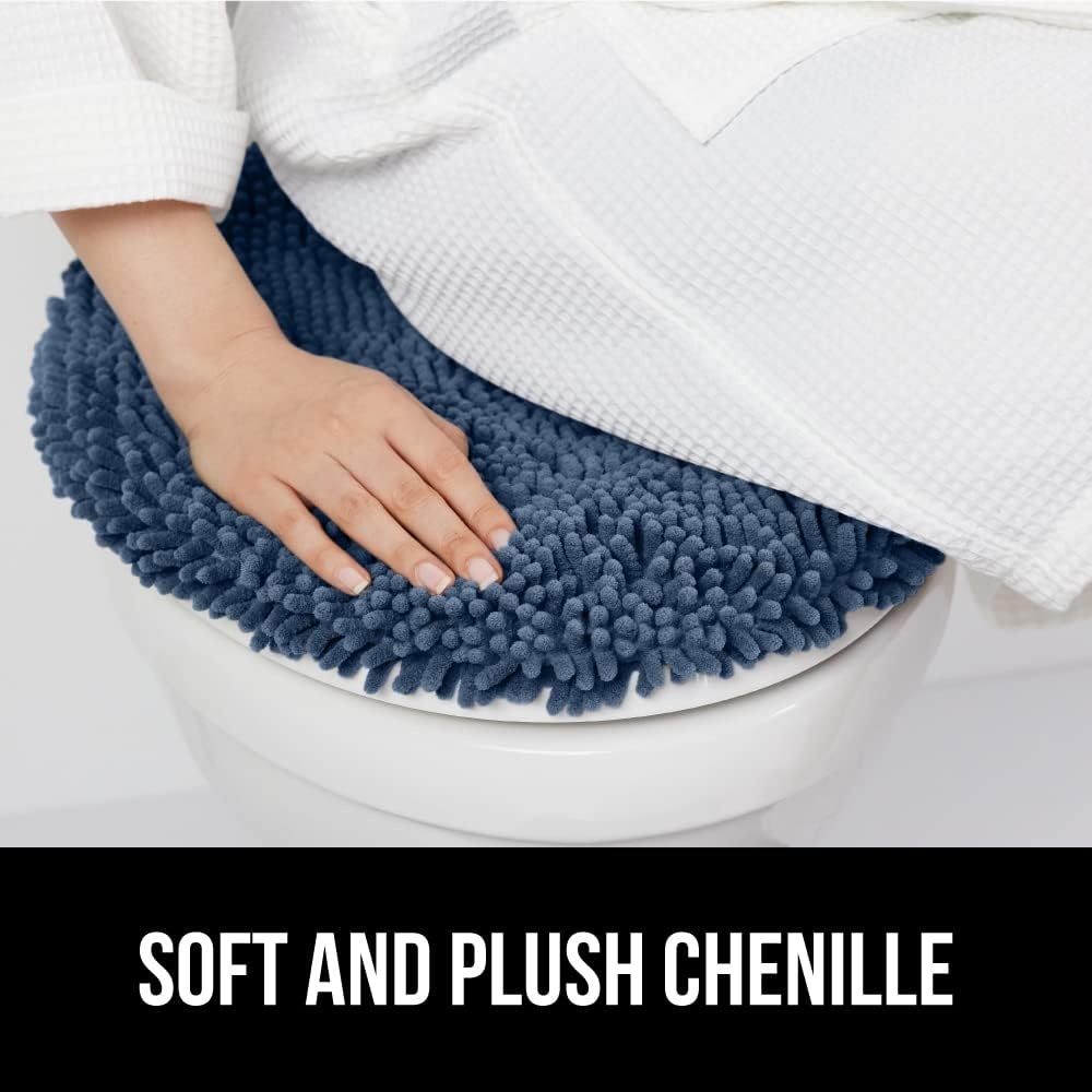 image:imageGORILLA GRIP Soft Chenille Bathroom Toilet Lid Cover Machine Washable Seat Covers 195x185 Stays in Place Rubber Backing Fits Most Round Elongated and Oblong Lids Accessories Decor GreyNavy
