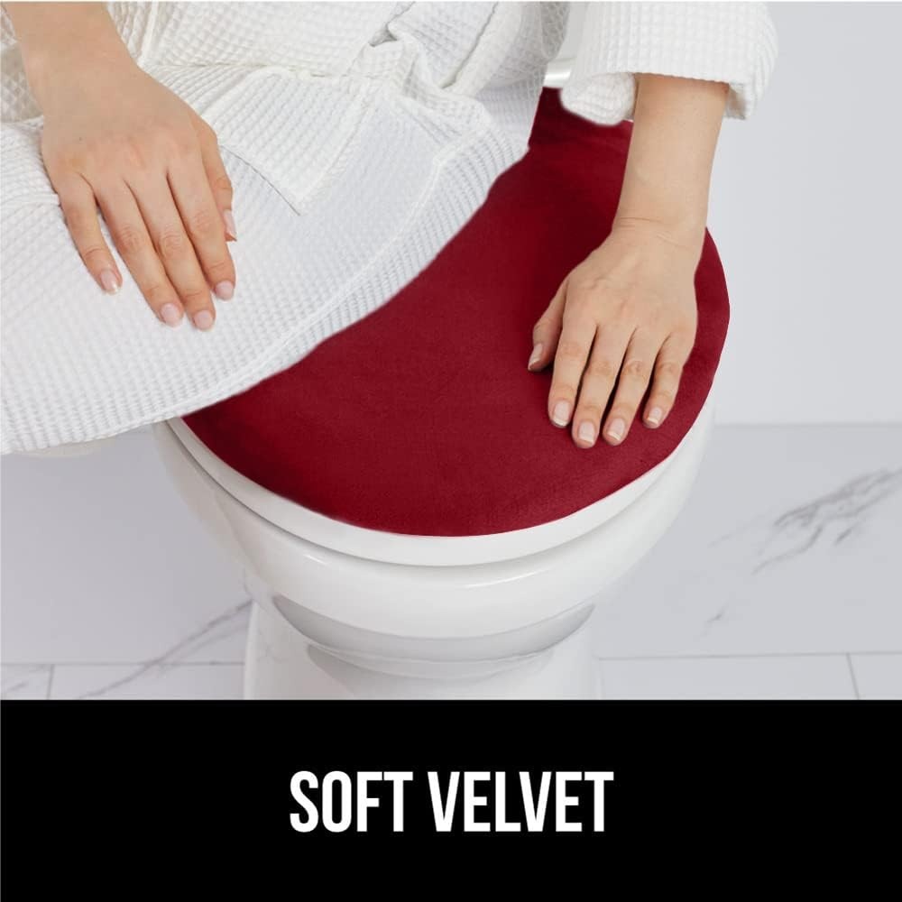 image:imageGORILLA GRIP Soft Chenille Bathroom Toilet Lid Cover Machine Washable Seat Covers 195x185 Stays in Place Rubber Backing Fits Most Round Elongated and Oblong Lids Accessories Decor GreyBurgundy