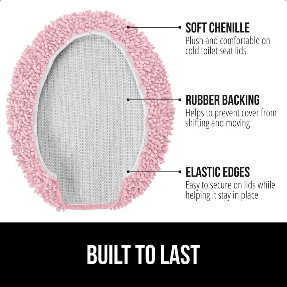 image:imageGORILLA GRIP Soft Chenille Bathroom Toilet Lid Cover Machine Washable Seat Covers 195x185 Stays in Place Rubber Backing Fits Most Round Elongated and Oblong Lids Accessories Decor GreyLight Pink