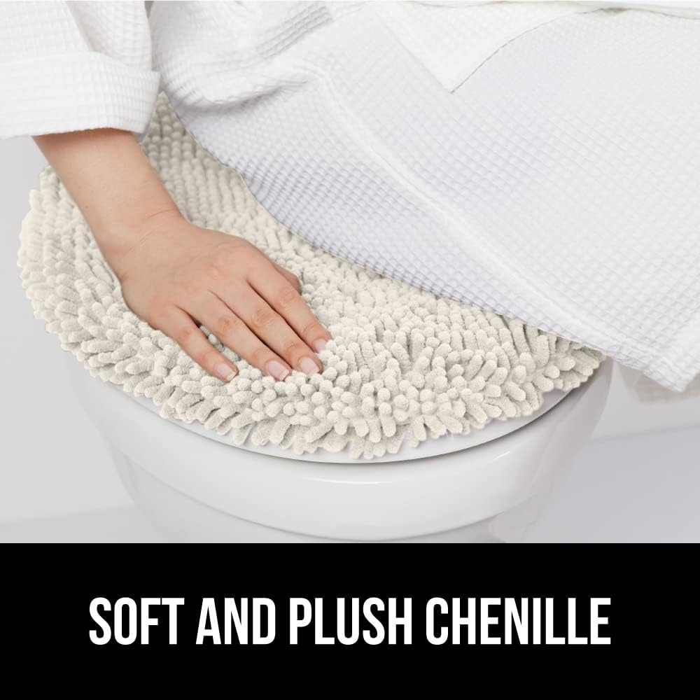 image:imageGORILLA GRIP Soft Chenille Bathroom Toilet Lid Cover Machine Washable Seat Covers 195x185 Stays in Place Rubber Backing Fits Most Round Elongated and Oblong Lids Accessories Decor GreyIvory