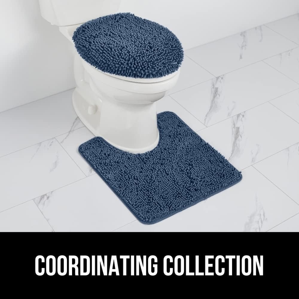 image:imageGORILLA GRIP Soft Chenille Bathroom Toilet Lid Cover Machine Washable Seat Covers 195x185 Stays in Place Rubber Backing Fits Most Round Elongated and Oblong Lids Accessories Decor GreyNavy