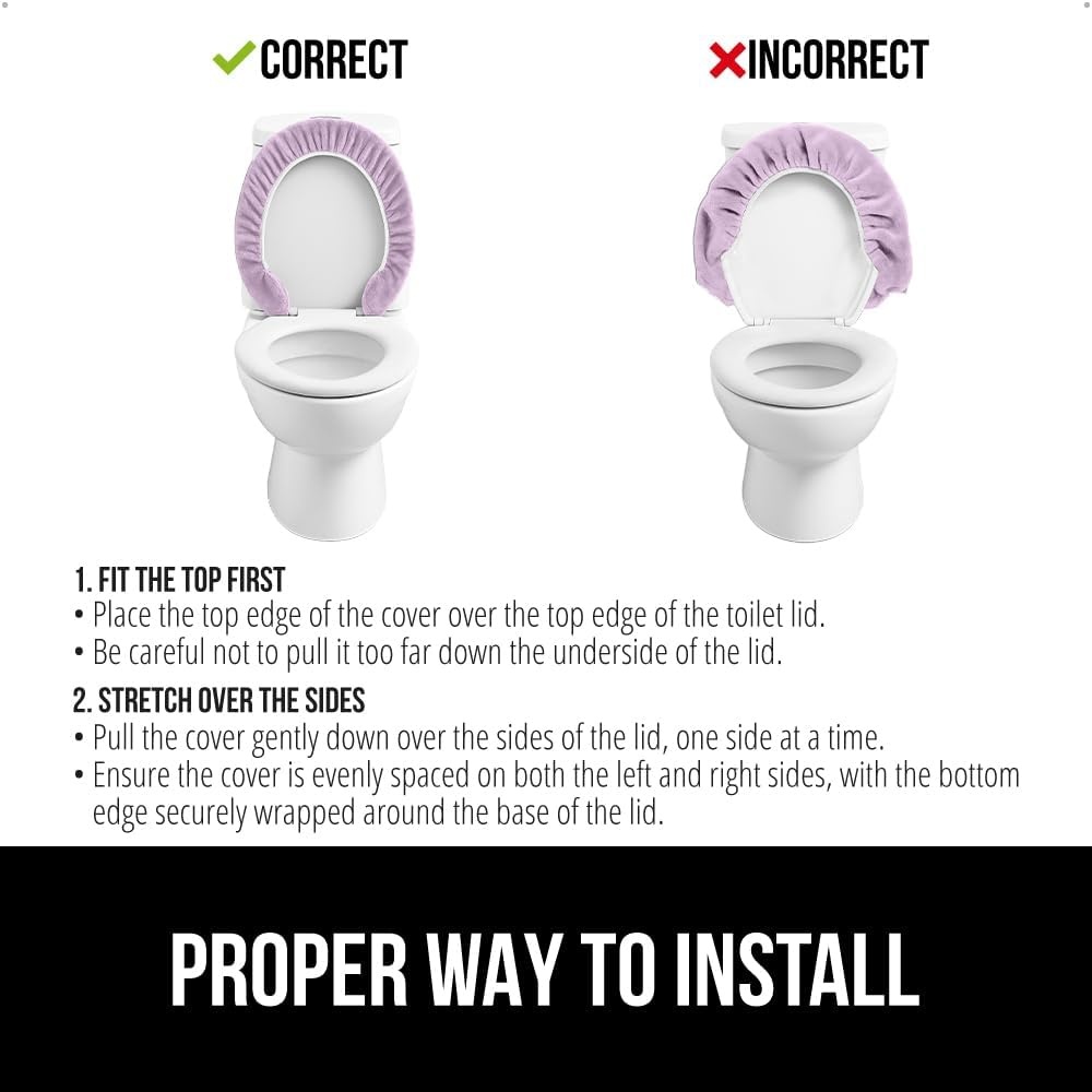 image:imageGORILLA GRIP Soft Chenille Bathroom Toilet Lid Cover Machine Washable Seat Covers 195x185 Stays in Place Rubber Backing Fits Most Round Elongated and Oblong Lids Accessories Decor GreyLight Purple