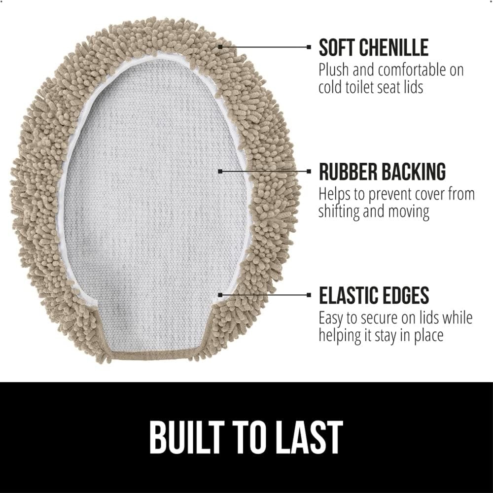 image:imageGORILLA GRIP Soft Chenille Bathroom Toilet Lid Cover Machine Washable Seat Covers 195x185 Stays in Place Rubber Backing Fits Most Round Elongated and Oblong Lids Accessories Decor GreyGray Beige