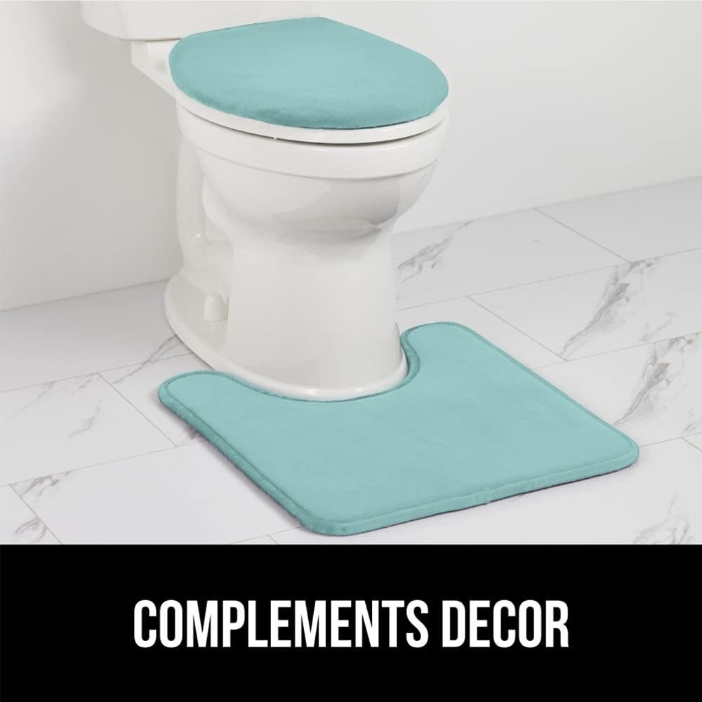 image:imageGORILLA GRIP Soft Chenille Bathroom Toilet Lid Cover Machine Washable Seat Covers 195x185 Stays in Place Rubber Backing Fits Most Round Elongated and Oblong Lids Accessories Decor GreySea Blue