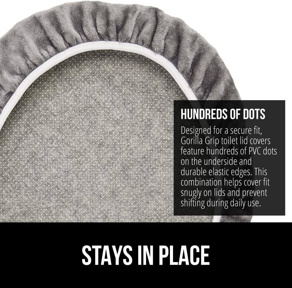image:imageGORILLA GRIP Soft Chenille Bathroom Toilet Lid Cover Machine Washable Seat Covers 195x185 Stays in Place Rubber Backing Fits Most Round Elongated and Oblong Lids Accessories Decor GreyGrey