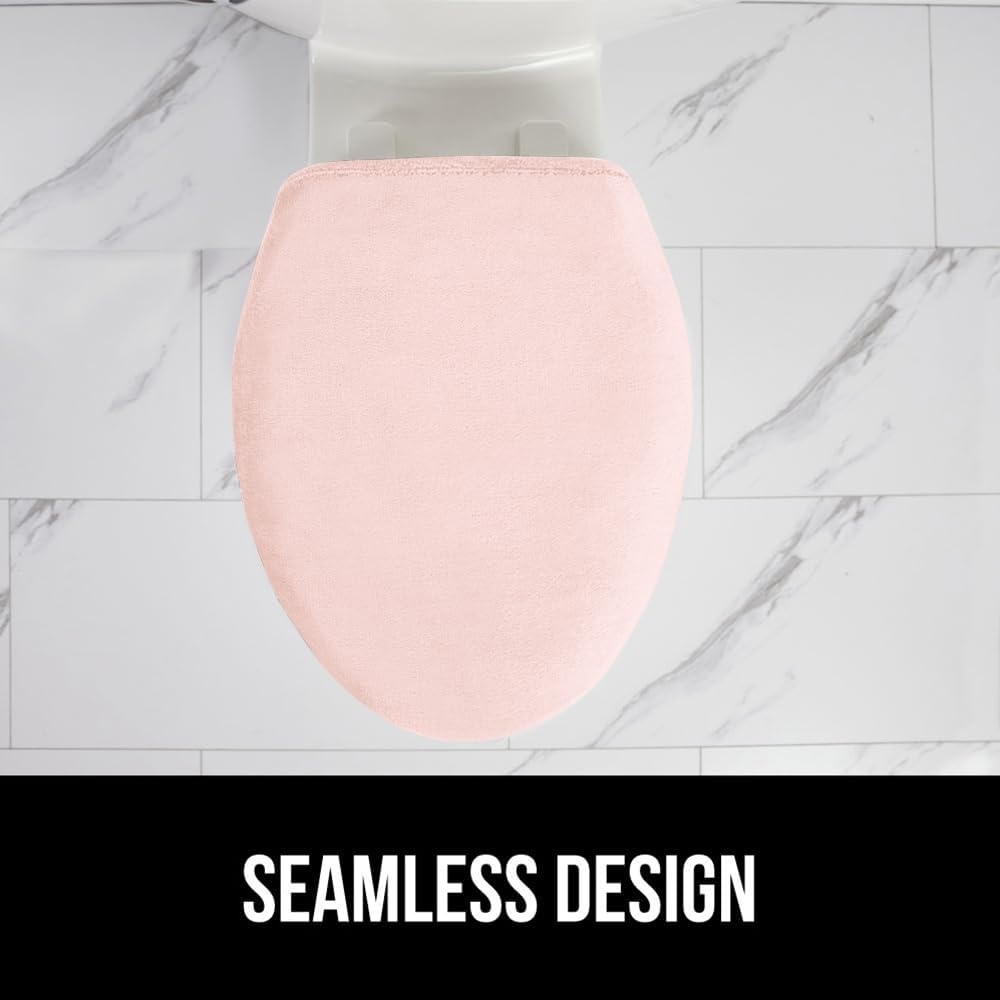 image:imageGORILLA GRIP Soft Chenille Bathroom Toilet Lid Cover Machine Washable Seat Covers 195x185 Stays in Place Rubber Backing Fits Most Round Elongated and Oblong Lids Accessories Decor GreyLight Pink