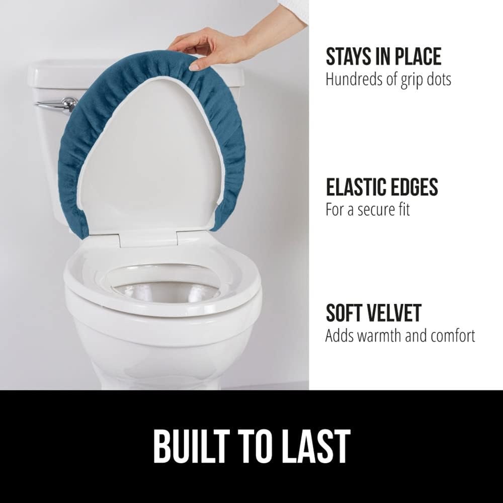 image:imageGORILLA GRIP Soft Chenille Bathroom Toilet Lid Cover Machine Washable Seat Covers 195x185 Stays in Place Rubber Backing Fits Most Round Elongated and Oblong Lids Accessories Decor GreyBlue