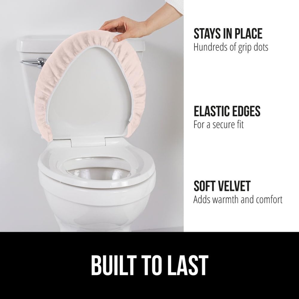image:imageGORILLA GRIP Soft Chenille Bathroom Toilet Lid Cover Machine Washable Seat Covers 195x185 Stays in Place Rubber Backing Fits Most Round Elongated and Oblong Lids Accessories Decor GreyLight Pink