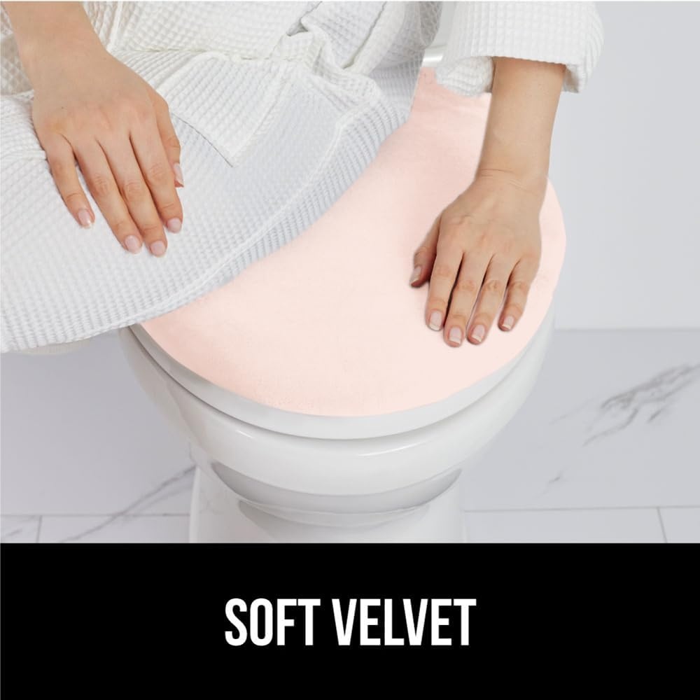 image:imageGORILLA GRIP Soft Chenille Bathroom Toilet Lid Cover Machine Washable Seat Covers 195x185 Stays in Place Rubber Backing Fits Most Round Elongated and Oblong Lids Accessories Decor GreyLight Pink