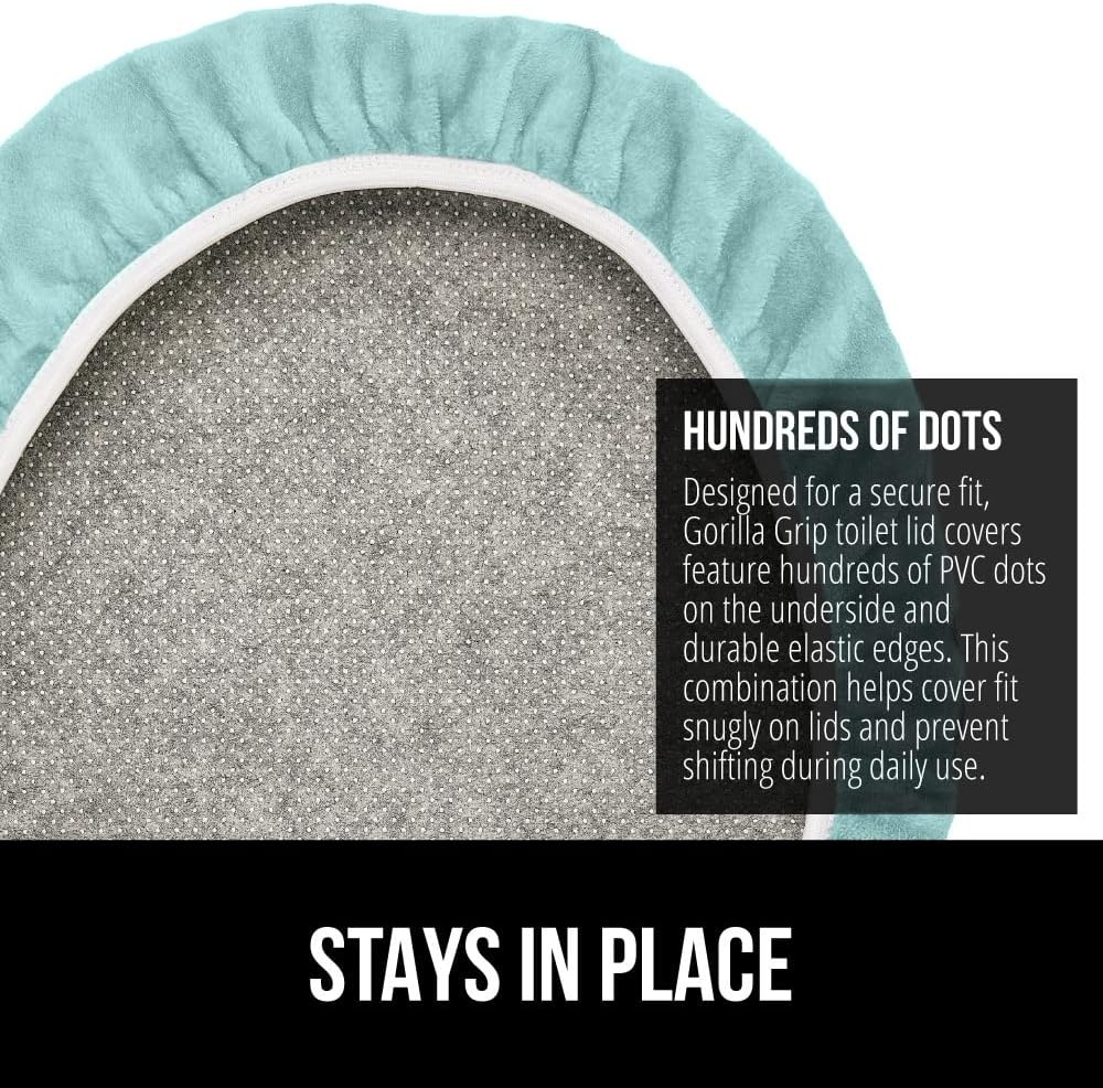 image:imageGORILLA GRIP Soft Chenille Bathroom Toilet Lid Cover Machine Washable Seat Covers 195x185 Stays in Place Rubber Backing Fits Most Round Elongated and Oblong Lids Accessories Decor GreySea Blue