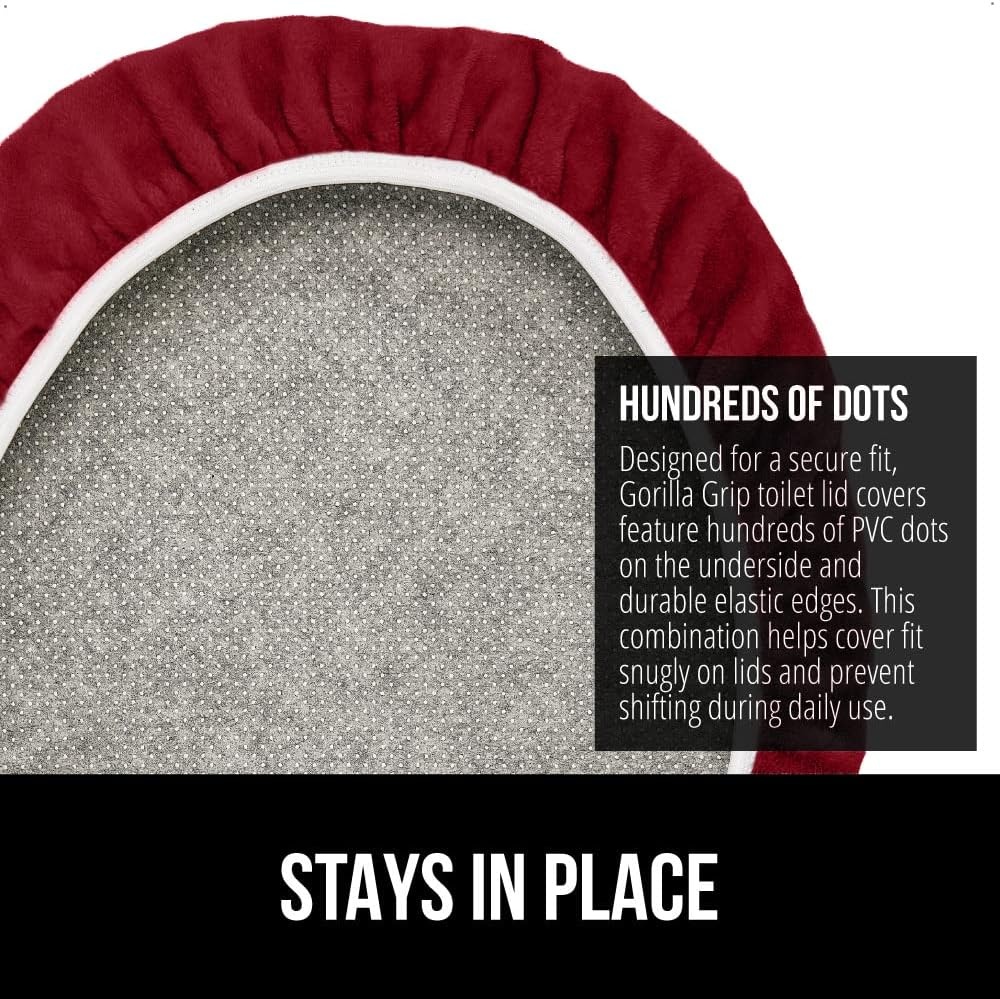 image:imageGORILLA GRIP Soft Chenille Bathroom Toilet Lid Cover Machine Washable Seat Covers 195x185 Stays in Place Rubber Backing Fits Most Round Elongated and Oblong Lids Accessories Decor GreyBurgundy