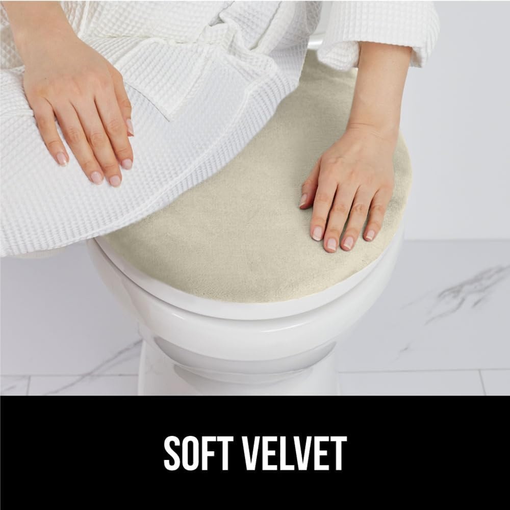 image:imageGORILLA GRIP Soft Chenille Bathroom Toilet Lid Cover Machine Washable Seat Covers 195x185 Stays in Place Rubber Backing Fits Most Round Elongated and Oblong Lids Accessories Decor GreyChampagne