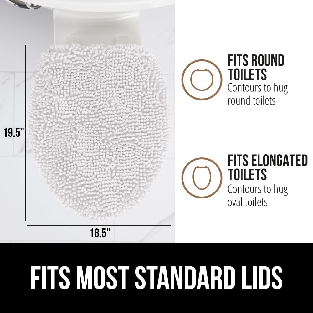 image:imageGORILLA GRIP Soft Chenille Bathroom Toilet Lid Cover Machine Washable Seat Covers 195x185 Stays in Place Rubber Backing Fits Most Round Elongated and Oblong Lids Accessories Decor GreyWhite
