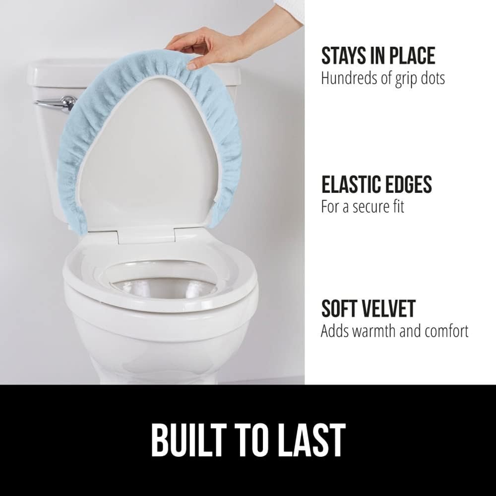 image:imageGORILLA GRIP Soft Chenille Bathroom Toilet Lid Cover Machine Washable Seat Covers 195x185 Stays in Place Rubber Backing Fits Most Round Elongated and Oblong Lids Accessories Decor GreyLight Blue