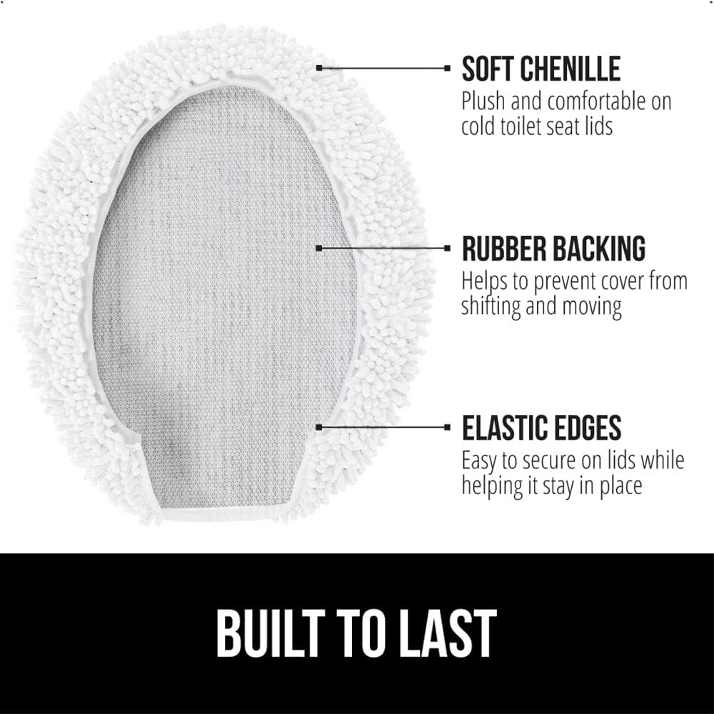 image:imageGORILLA GRIP Soft Chenille Bathroom Toilet Lid Cover Machine Washable Seat Covers 195x185 Stays in Place Rubber Backing Fits Most Round Elongated and Oblong Lids Accessories Decor GreyWhite
