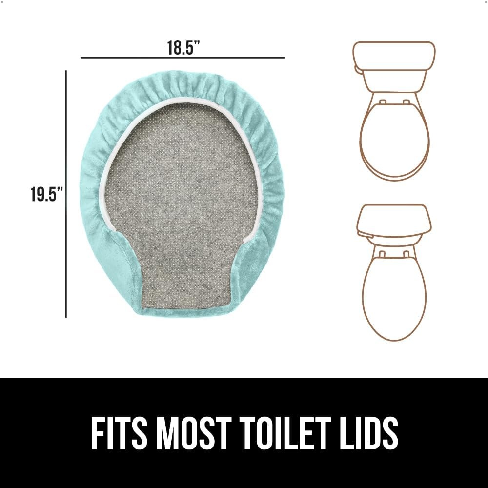 image:imageGORILLA GRIP Soft Chenille Bathroom Toilet Lid Cover Machine Washable Seat Covers 195x185 Stays in Place Rubber Backing Fits Most Round Elongated and Oblong Lids Accessories Decor GreySea Blue
