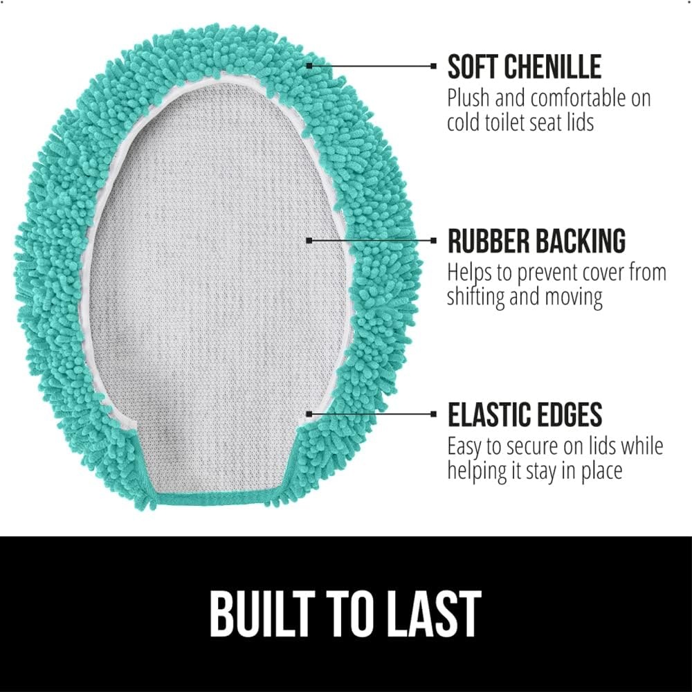 image:imageGORILLA GRIP Soft Chenille Bathroom Toilet Lid Cover Machine Washable Seat Covers 195x185 Stays in Place Rubber Backing Fits Most Round Elongated and Oblong Lids Accessories Decor GreyTurquoise