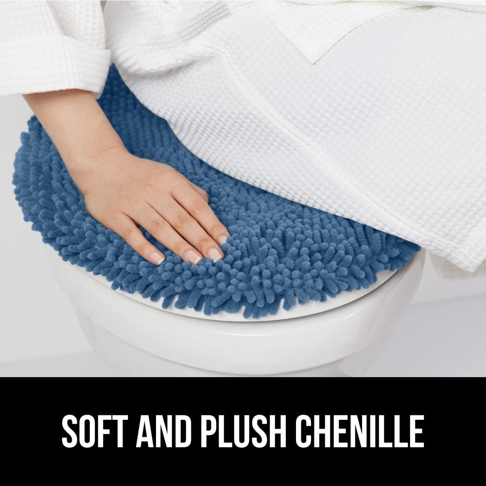 image:imageGORILLA GRIP Soft Chenille Bathroom Toilet Lid Cover Machine Washable Seat Covers 195x185 Stays in Place Rubber Backing Fits Most Round Elongated and Oblong Lids Accessories Decor GreyBlue