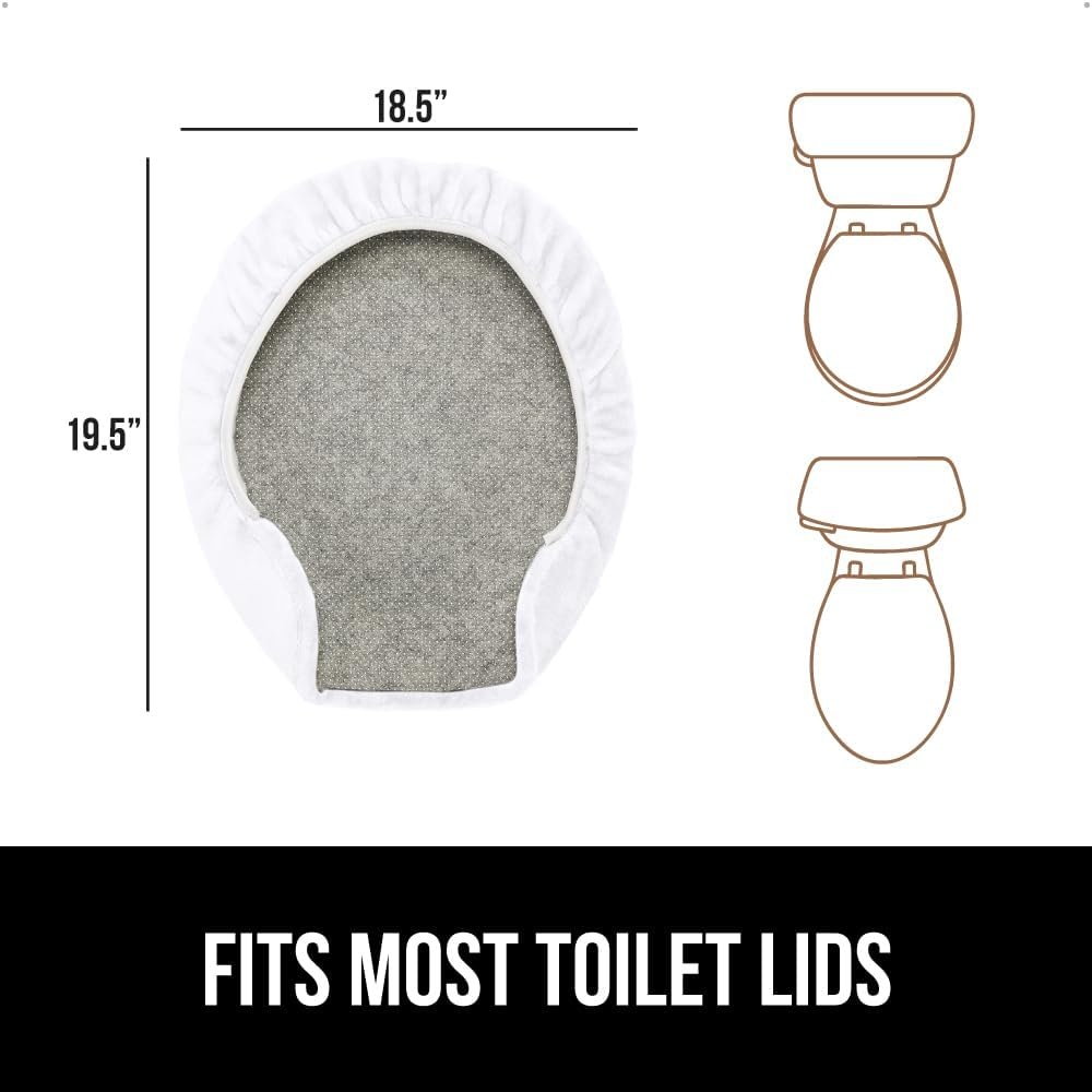image:imageGORILLA GRIP Soft Chenille Bathroom Toilet Lid Cover Machine Washable Seat Covers 195x185 Stays in Place Rubber Backing Fits Most Round Elongated and Oblong Lids Accessories Decor GreyWhite
