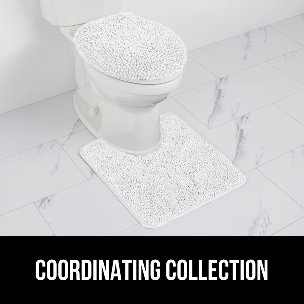 image:imageGORILLA GRIP Soft Chenille Bathroom Toilet Lid Cover Machine Washable Seat Covers 195x185 Stays in Place Rubber Backing Fits Most Round Elongated and Oblong Lids Accessories Decor GreyWhite