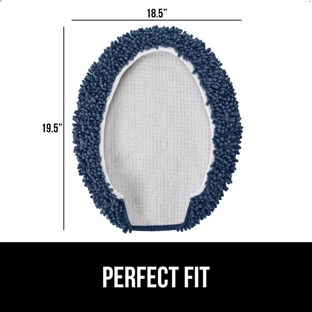 image:imageGORILLA GRIP Soft Chenille Bathroom Toilet Lid Cover Machine Washable Seat Covers 195x185 Stays in Place Rubber Backing Fits Most Round Elongated and Oblong Lids Accessories Decor GreyNavy
