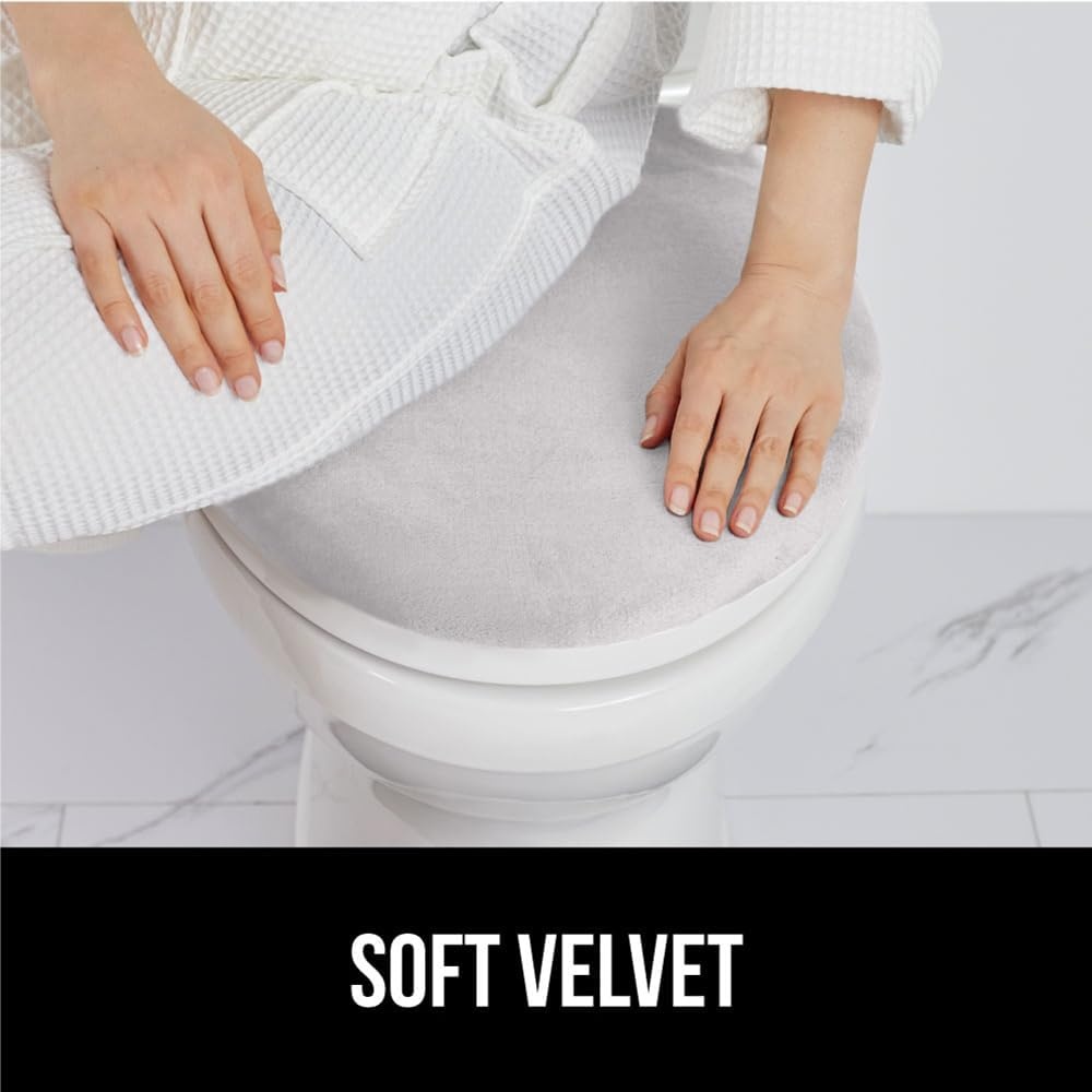 image:imageGORILLA GRIP Soft Chenille Bathroom Toilet Lid Cover Machine Washable Seat Covers 195x185 Stays in Place Rubber Backing Fits Most Round Elongated and Oblong Lids Accessories Decor GreyLight Gray