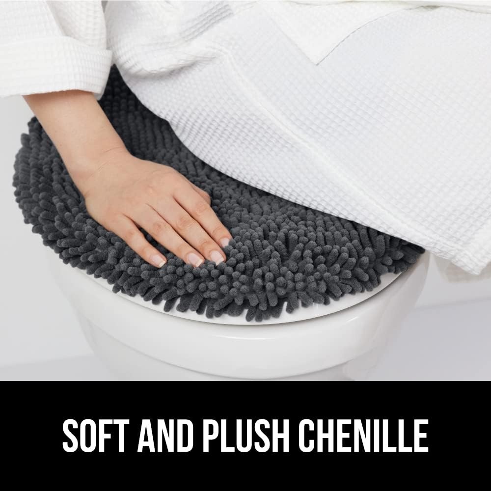 image:imageGORILLA GRIP Soft Chenille Bathroom Toilet Lid Cover Machine Washable Seat Covers 195x185 Stays in Place Rubber Backing Fits Most Round Elongated and Oblong Lids Accessories Decor GreyCharcoal
