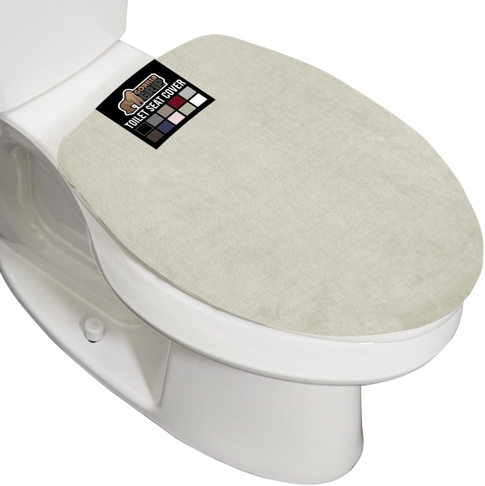 image:imageGORILLA GRIP Soft Chenille Bathroom Toilet Lid Cover Machine Washable Seat Covers 195x185 Stays in Place Rubber Backing Fits Most Round Elongated and Oblong Lids Accessories Decor GreyIvory