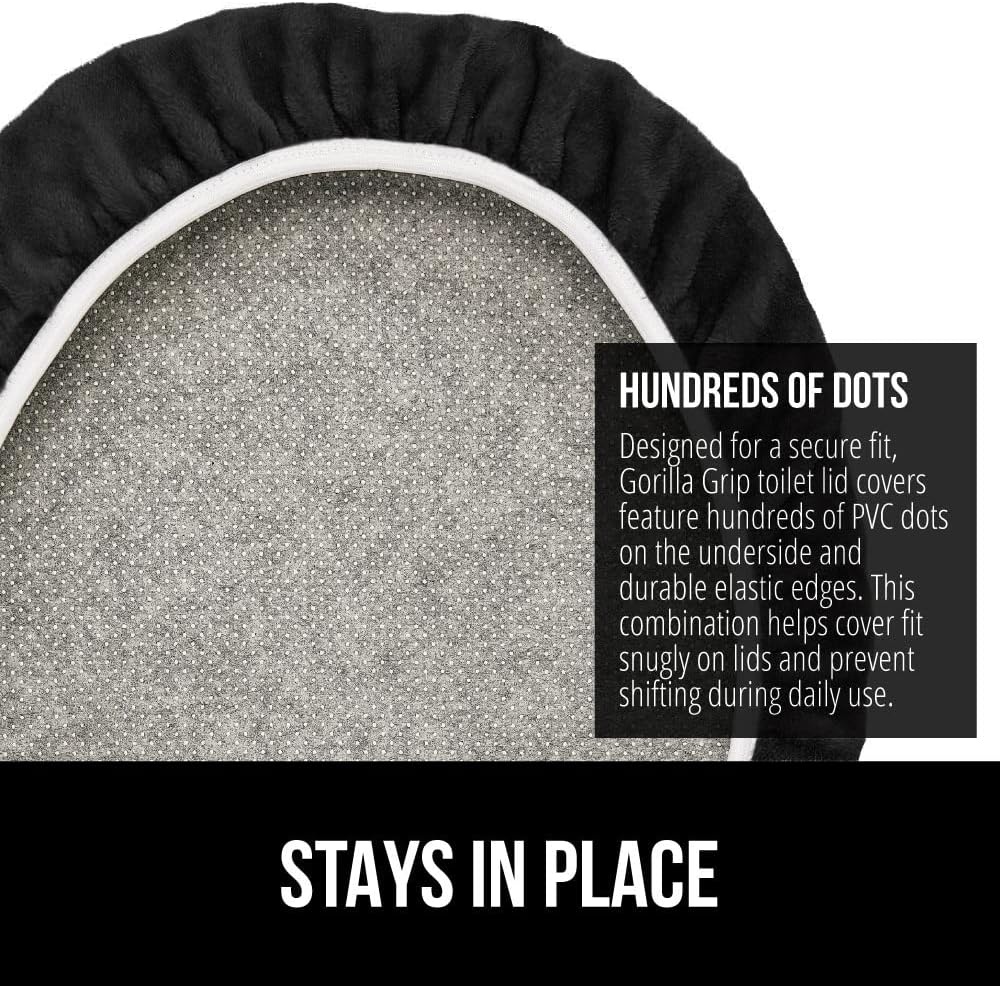 image:imageGORILLA GRIP Soft Chenille Bathroom Toilet Lid Cover Machine Washable Seat Covers 195x185 Stays in Place Rubber Backing Fits Most Round Elongated and Oblong Lids Accessories Decor GreyBlack