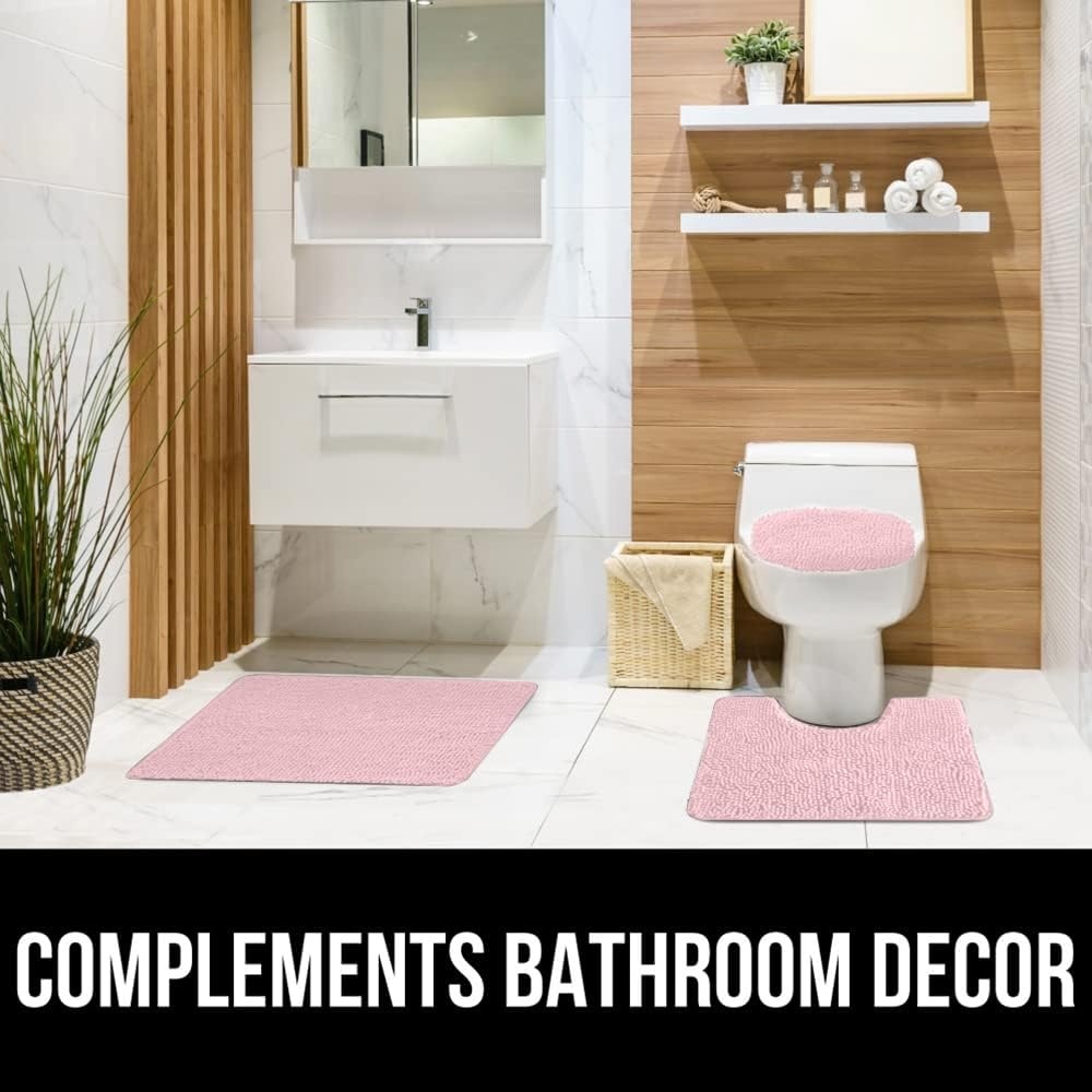image:imageGORILLA GRIP Soft Chenille Bathroom Toilet Lid Cover Machine Washable Seat Covers 195x185 Stays in Place Rubber Backing Fits Most Round Elongated and Oblong Lids Accessories Decor GreyLight Pink