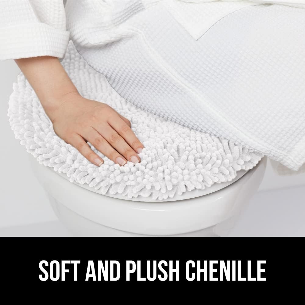 image:imageGORILLA GRIP Soft Chenille Bathroom Toilet Lid Cover Machine Washable Seat Covers 195x185 Stays in Place Rubber Backing Fits Most Round Elongated and Oblong Lids Accessories Decor GreyWhite