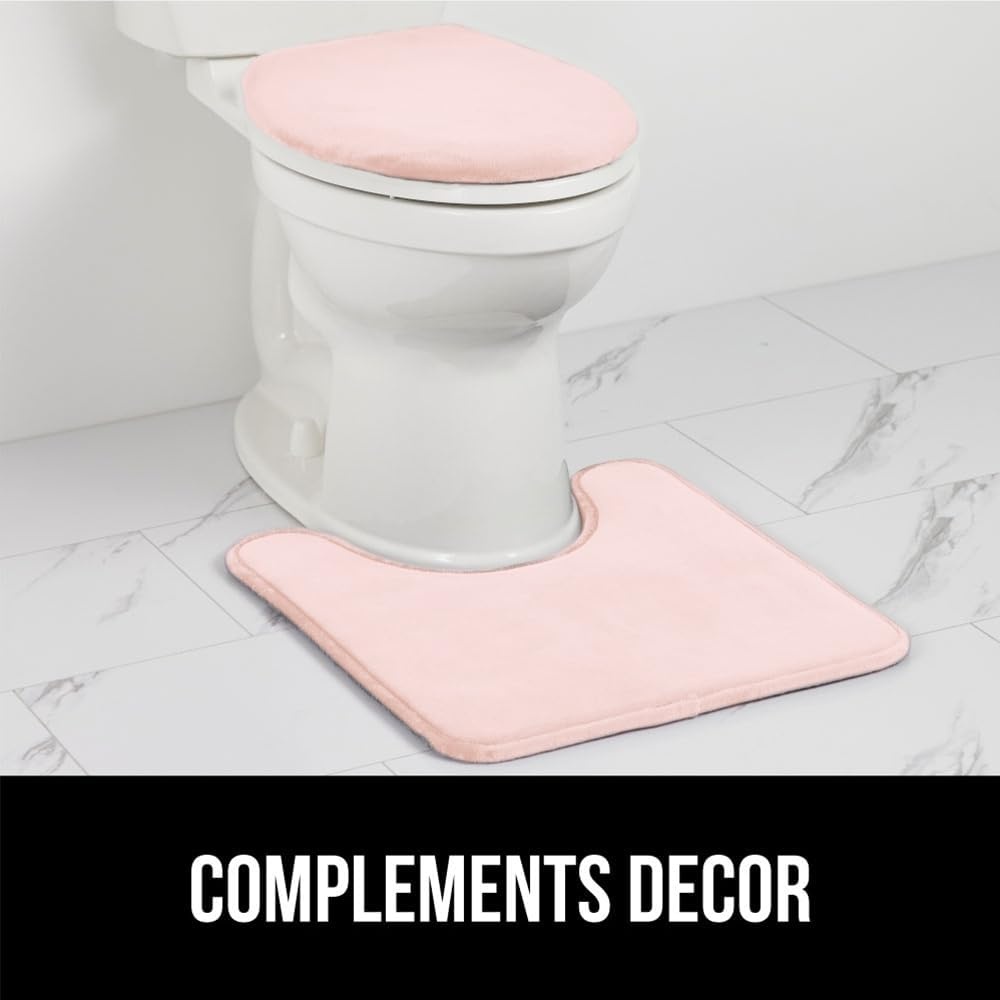 image:imageGORILLA GRIP Soft Chenille Bathroom Toilet Lid Cover Machine Washable Seat Covers 195x185 Stays in Place Rubber Backing Fits Most Round Elongated and Oblong Lids Accessories Decor GreyLight Pink