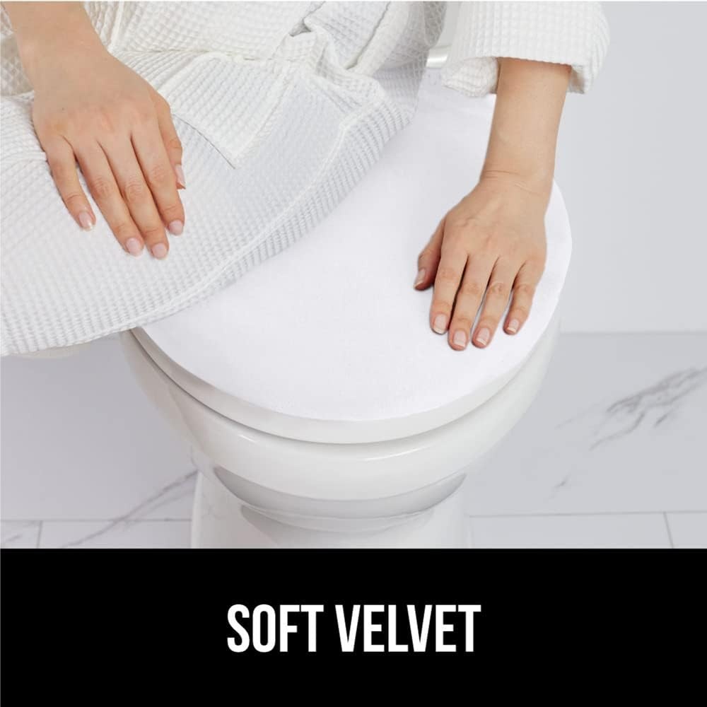 image:imageGORILLA GRIP Soft Chenille Bathroom Toilet Lid Cover Machine Washable Seat Covers 195x185 Stays in Place Rubber Backing Fits Most Round Elongated and Oblong Lids Accessories Decor GreyWhite