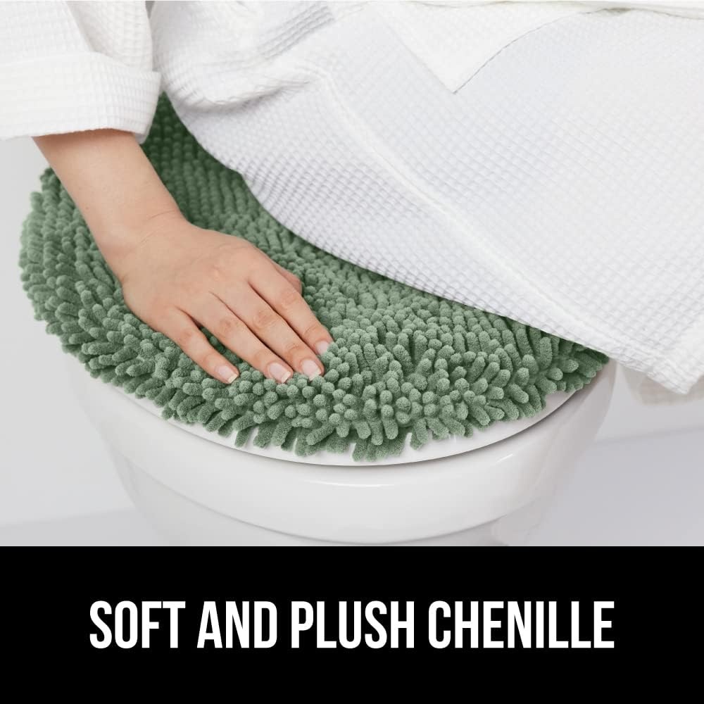 image:imageGORILLA GRIP Soft Chenille Bathroom Toilet Lid Cover Machine Washable Seat Covers 195x185 Stays in Place Rubber Backing Fits Most Round Elongated and Oblong Lids Accessories Decor GreySage