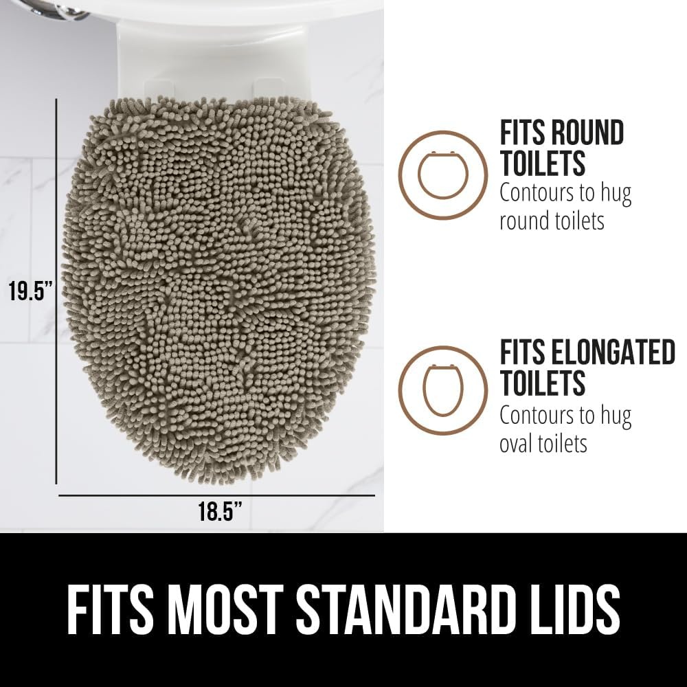 image:imageGORILLA GRIP Soft Chenille Bathroom Toilet Lid Cover Machine Washable Seat Covers 195x185 Stays in Place Rubber Backing Fits Most Round Elongated and Oblong Lids Accessories Decor GreyLatte