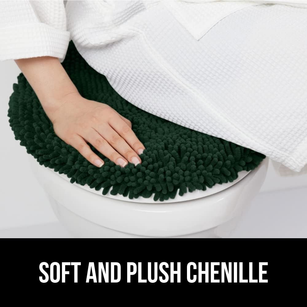 image:imageGORILLA GRIP Soft Chenille Bathroom Toilet Lid Cover Machine Washable Seat Covers 195x185 Stays in Place Rubber Backing Fits Most Round Elongated and Oblong Lids Accessories Decor GreyHunter Green