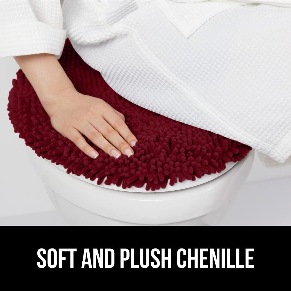 image:imageGORILLA GRIP Soft Chenille Bathroom Toilet Lid Cover Machine Washable Seat Covers 195x185 Stays in Place Rubber Backing Fits Most Round Elongated and Oblong Lids Accessories Decor GreyBurgundy