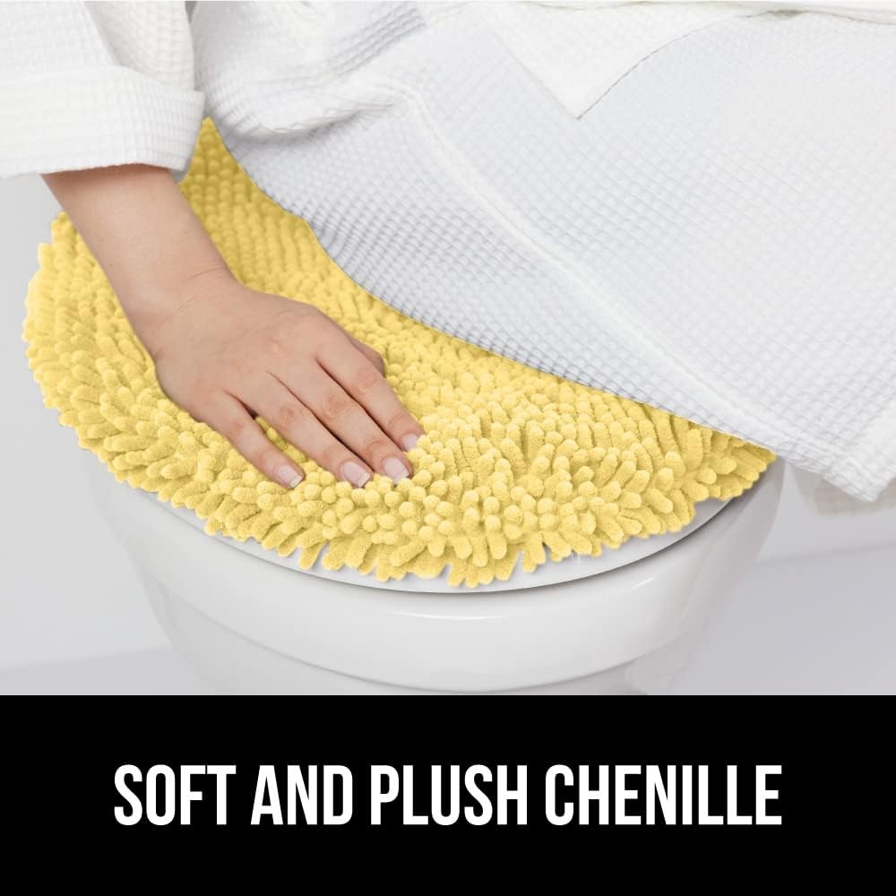 image:imageGORILLA GRIP Soft Chenille Bathroom Toilet Lid Cover Machine Washable Seat Covers 195x185 Stays in Place Rubber Backing Fits Most Round Elongated and Oblong Lids Accessories Decor GreyYellow