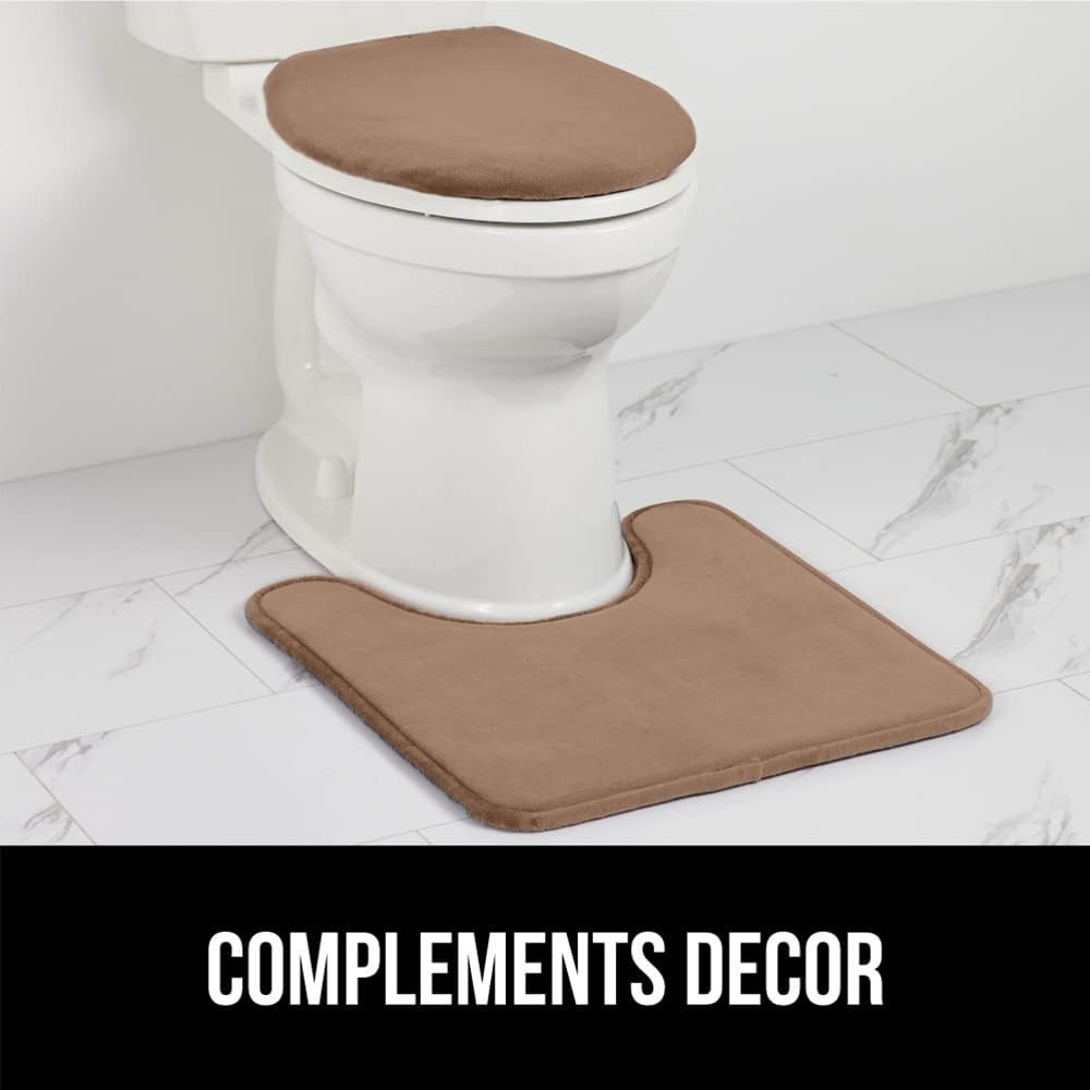 image:imageGORILLA GRIP Soft Chenille Bathroom Toilet Lid Cover Machine Washable Seat Covers 195x185 Stays in Place Rubber Backing Fits Most Round Elongated and Oblong Lids Accessories Decor GreyTaupe
