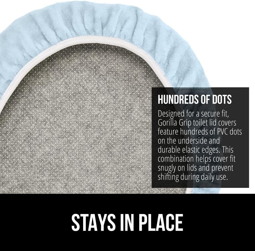 image:imageGORILLA GRIP Soft Chenille Bathroom Toilet Lid Cover Machine Washable Seat Covers 195x185 Stays in Place Rubber Backing Fits Most Round Elongated and Oblong Lids Accessories Decor GreyLight Blue