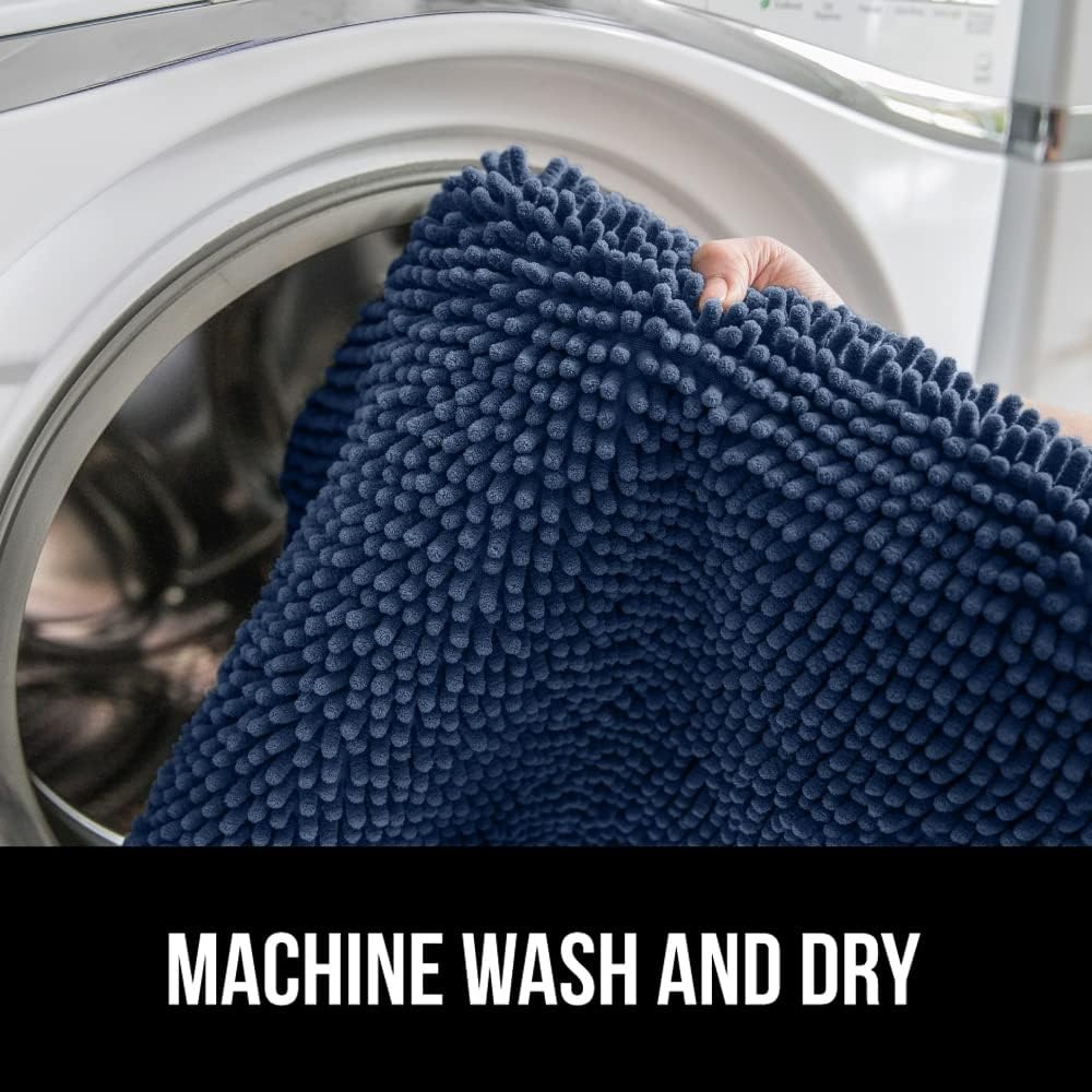 image:imageGORILLA GRIP Soft Chenille Bathroom Toilet Lid Cover Machine Washable Seat Covers 195x185 Stays in Place Rubber Backing Fits Most Round Elongated and Oblong Lids Accessories Decor GreyNavy