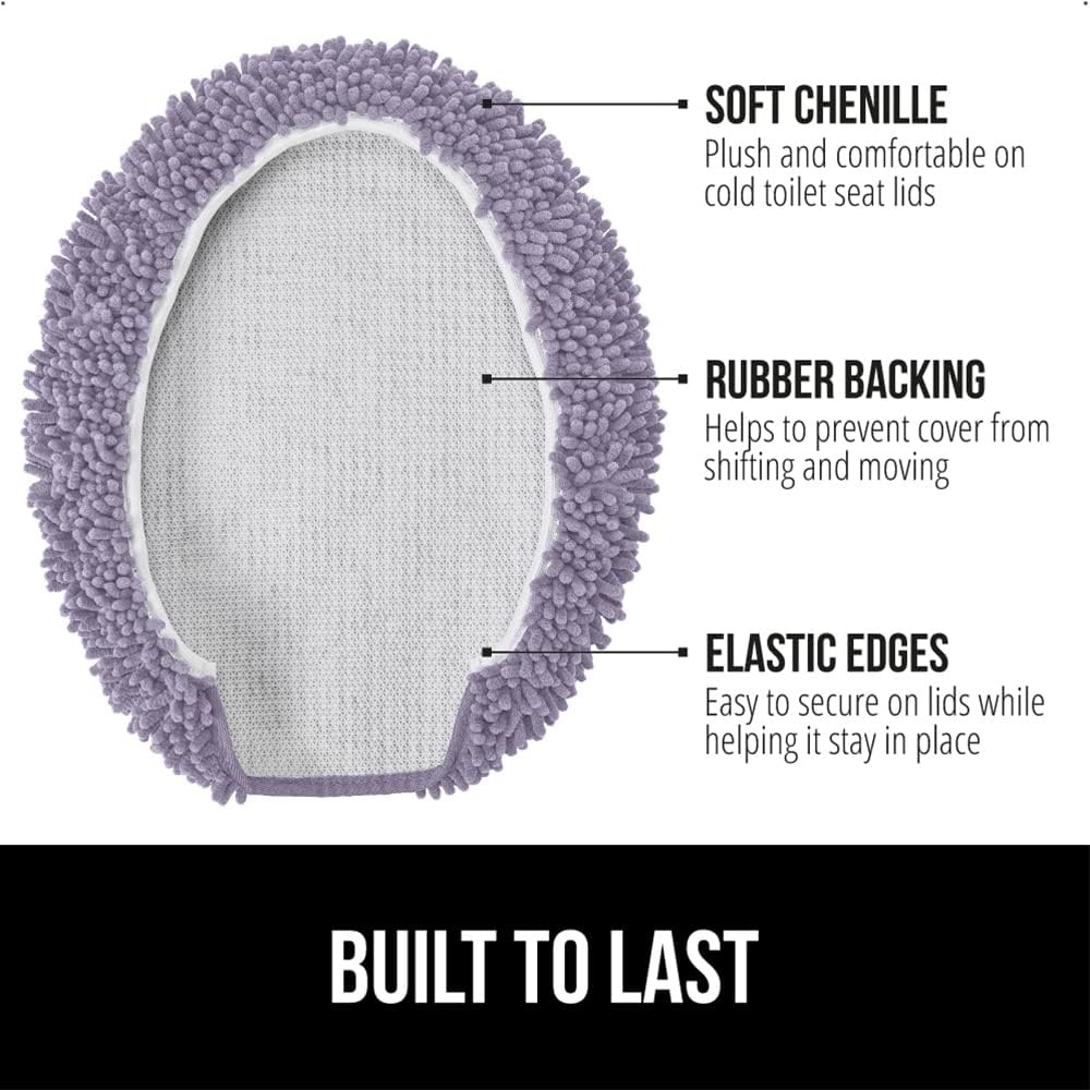 image:imageGORILLA GRIP Soft Chenille Bathroom Toilet Lid Cover Machine Washable Seat Covers 195x185 Stays in Place Rubber Backing Fits Most Round Elongated and Oblong Lids Accessories Decor GreyLight Purple